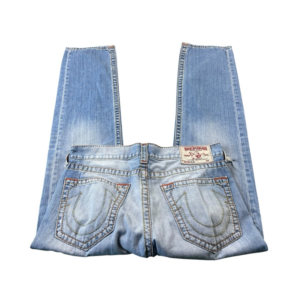 True Religion Lightwash Slim Old Multi Big T Men's Jeans Size 33x33